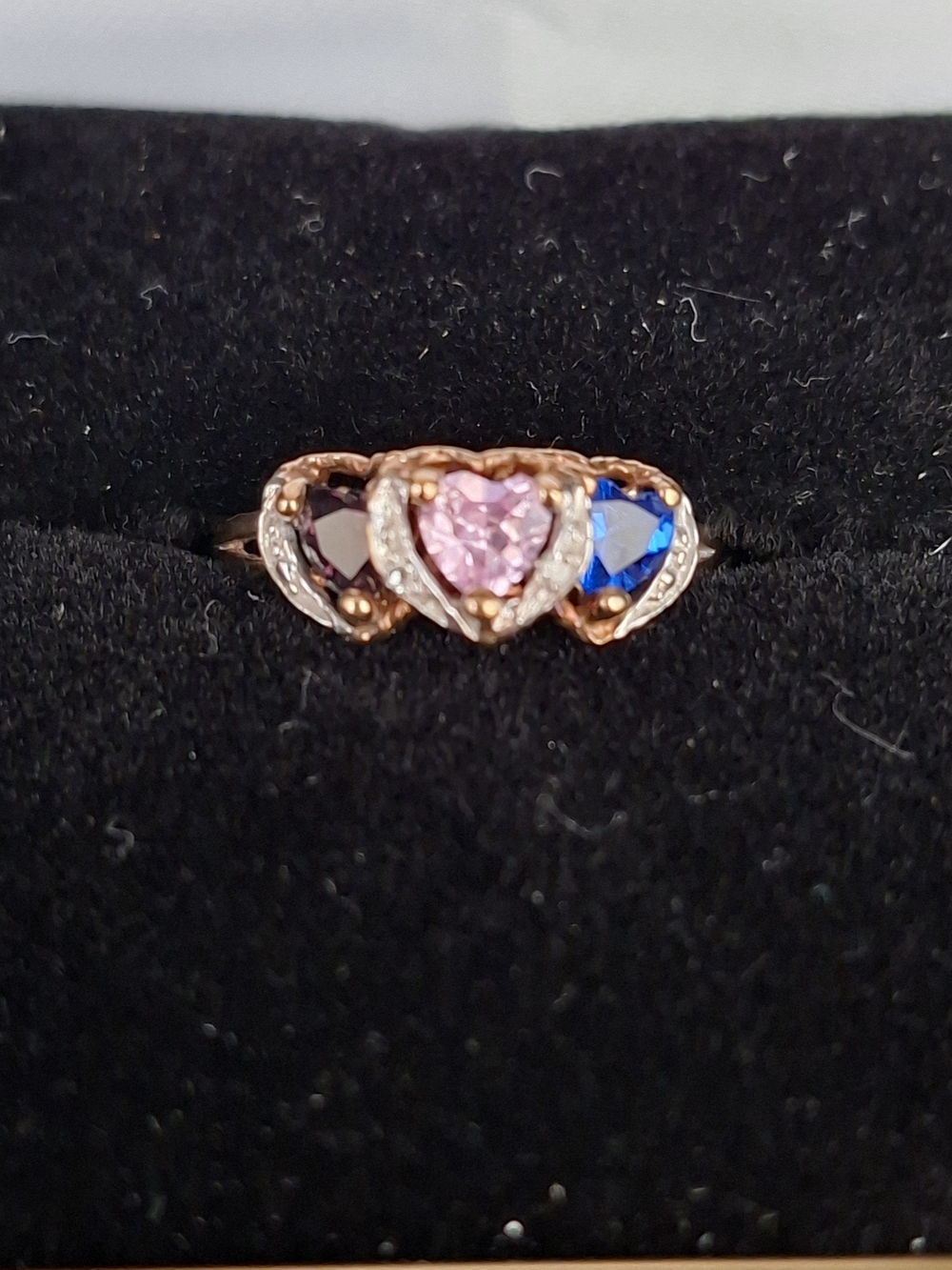 Three-Heart Multi-Gemstone Ring in 10K Gold